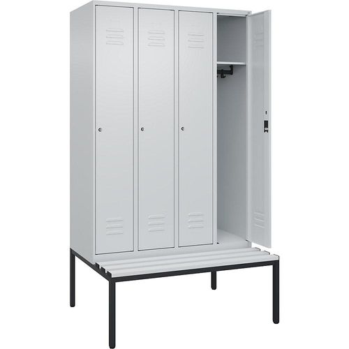 4066681745520 - Spind Classic PLUS Sitzbank 4 Abteile lichtgrau B 1200 mm Zylinderschloss untergebaut Kunststoff C+P 4066681745520 - Spind Classic PLUS Sitzbank 4 Abteile lichtgrau B 1200 mm Zylinderschloss untergebaut Kunststoff C+P