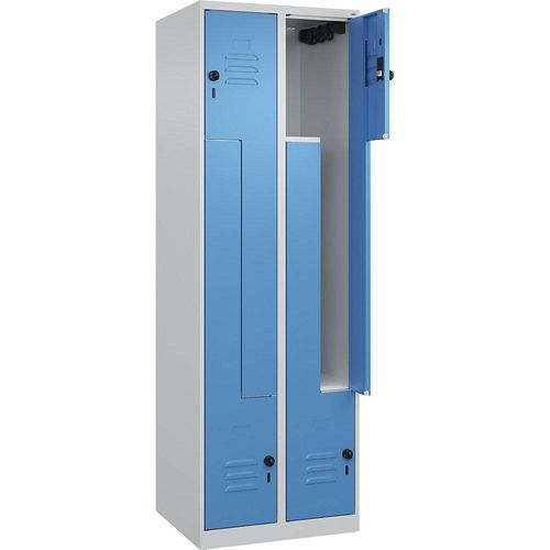 4067521321287 - Z-Spind Classic PLUS 2 Abteile lichtgrau   lichtblau B 600 mm mit Bodengleitern Drehriegel C+P