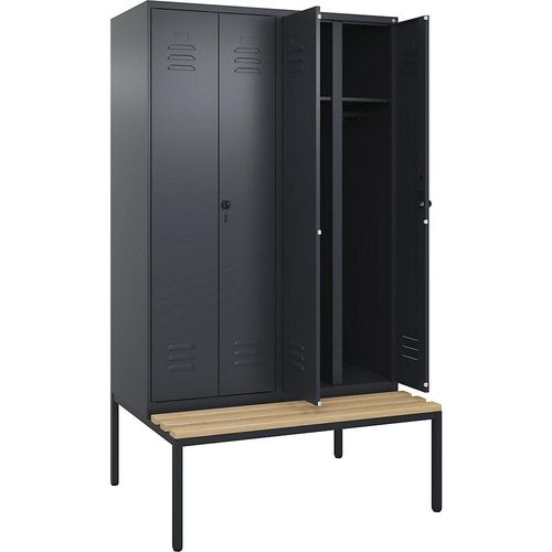 4066681746459 - Schwarz-Weiß-Spind Classic PLUS Sitzbank 2 Abteile grau B 1200 mm Sicherheits-Drehriegel untergebaut Buche-Hartholz C+P 4066681746459 - Schwarz-Weiß-Spind Classic PLUS Sitzbank 2 Abteile grau B 1200 mm Sicherheits-Drehriegel untergebaut Buche-Hartholz C+P