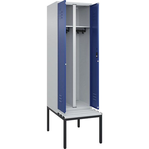 4066681793934 - Schwarz-Weiß-Spind Classic PLUS Sitzbank 1 Abteil lichtgrau   enzianblau B 600 mm Zylinderschloss untergebaut Kunststoff C+P