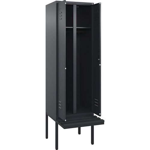 4066681788763 - Schwarz-Weiß-Spind Classic PLUS Sitzbank 1 Abteil grau B 600 mm Zylinderschloss auskragend Kunststoff C+P