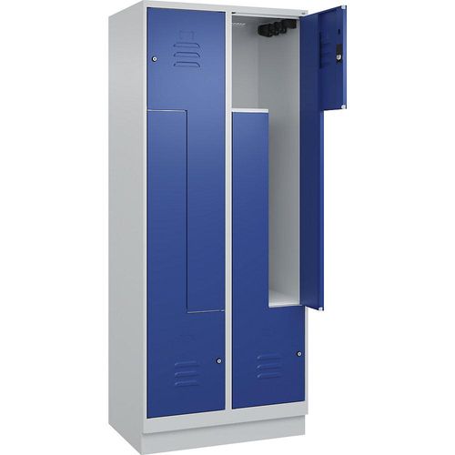 4066681921214 - Z-Spind Classic PLUS 2 Abteile lichtgrau enzianblau B 800 mm mit Bodensockel Zylinderschloss 4066681921214 - Z-Spind Classic PLUS 2 Abteile lichtgrau enzianblau B 800 mm mit Bodensockel Zylinderschloss