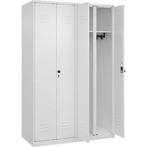 4067521332344 - Schwarz-Weiß-Spind Classic PLUS 2 Abteile verkehrsweiß HxB 1850 x 1200 mm mit Bodengleitern Drehriegel