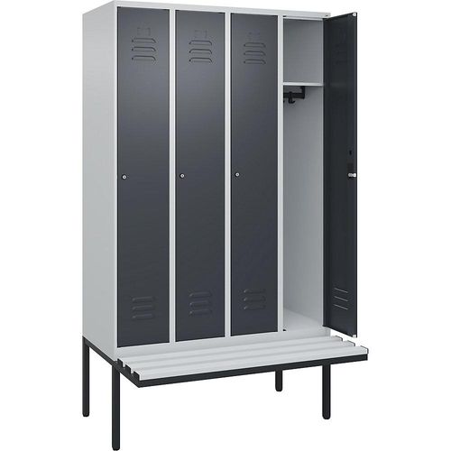 4066681788121 - Spind Classic PLUS Sitzbank 4 Abteile lichtgrau   grau B 1200 mm Zylinderschloss auskragend Kunststoff C+P 4066681788121 - Spind Classic PLUS Sitzbank 4 Abteile lichtgrau   grau B 1200 mm Zylinderschloss auskragend Kunststoff C+P