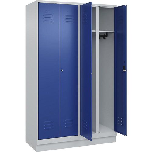 4066681659575 - Schwarz-Weiß-Spind Classic PLUS 2 Abteile lichtgrau   enzianblau HxB 1950 x 1200 mm mit Bodensockel Zylinderschloss