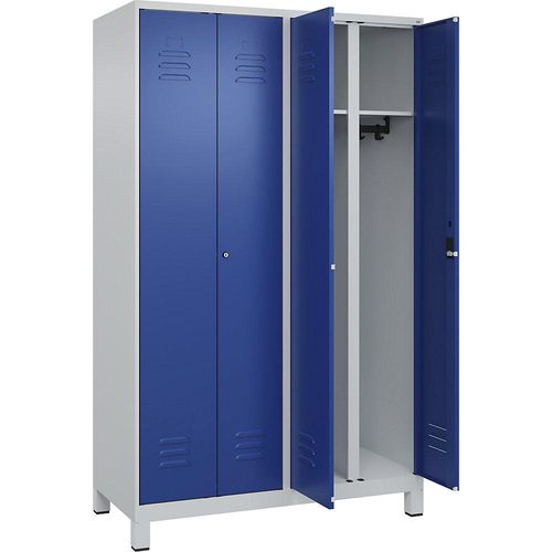 4066681616530 - Schwarz-Weiß-Spind Classic PLUS 2 Abteile lichtgrau   enzianblau HxB 1950 x 1200 mm mit Füßen Zylinderschloss