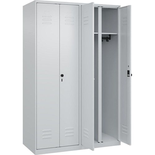 4067521331439 - Schwarz-Weiß-Spind Classic PLUS 2 Abteile lichtgrau HxB 1850 x 1200 mm mit Bodengleitern Drehriegel C+P