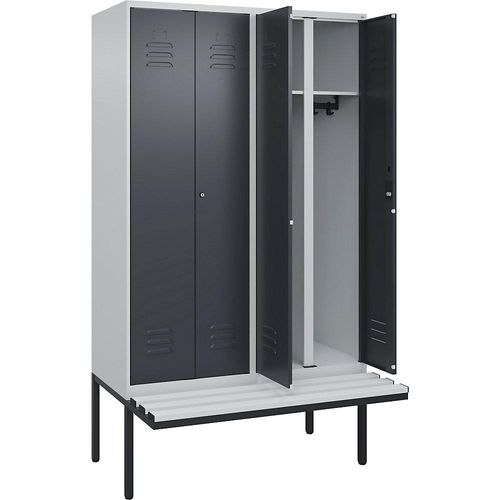 4066681789920 - Schwarz-Weiß-Spind Classic PLUS Sitzbank 2 Abteile lichtgrau   grau B 1200 mm Zylinderschloss auskragend Kunststoff C+P