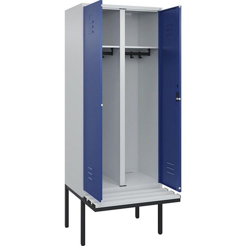 4066681789272 - Schwarz-Weiß-Spind Classic PLUS Sitzbank 1 Abteil lichtgrau   enzianblau B 800 mm Zylinderschloss auskragend Kunststoff C+P
