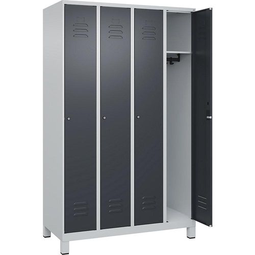 4066681614185 - Spind Classic PLUS 4 Abteile lichtgrau   grau B 1200 mm mit Füßen Zylinderschloss