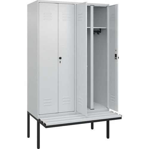 4066681790087 - Schwarz-Weiß-Spind Classic PLUS Sitzbank 2 Abteile lichtgrau B 1200 mm Sicherheits-Drehriegel auskragend Kunststoff C+P