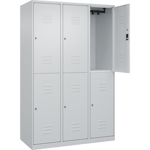 4067521372272 - Doppelstock-Spind Classic PLUS 3 Abteile lichtgrau HxB 1850 x 1200 mm mit Bodengleitern Zylinderschloss C+P