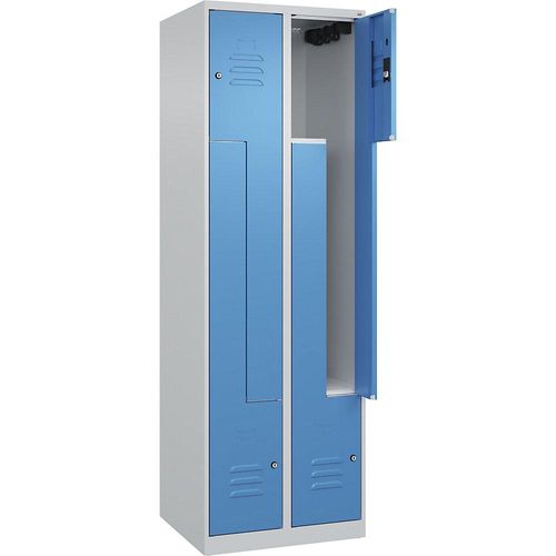 4067521320730 - Z-Spind Classic PLUS 2 Abteile lichtgrau   lichtblau B 600 mm mit Bodengleitern Zylinderschloss C+P