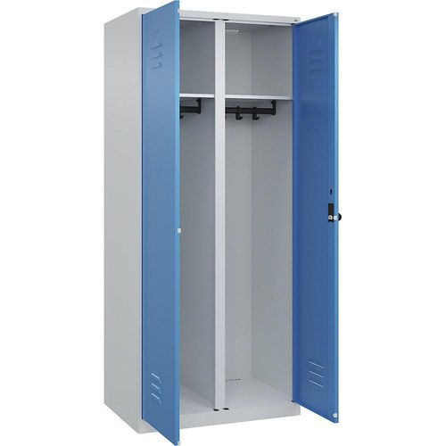 4067521331903 - Schwarz-Weiß-Spind Classic PLUS 1 Abteil lichtgrau   lichtblau HxB 1850 x 800 mm mit Bodengleitern Drehriegel C+P