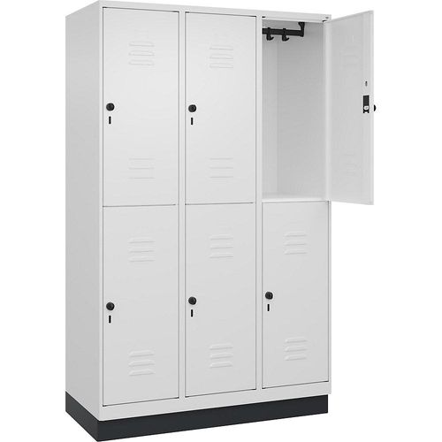 4066681667396 - Doppelstock-Spind Classic PLUS 3 Abteile verkehrsweiß HxB 1950 x 1200 mm mit Bodensockel Drehriegel