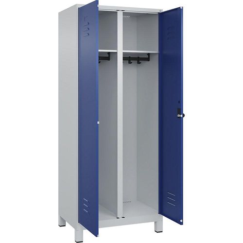 4066681615489 - Schwarz-Weiß-Spind Classic PLUS 1 Abteil lichtgrau   enzianblau HxB 1950 x 800 mm mit Füßen Drehriegel C+P