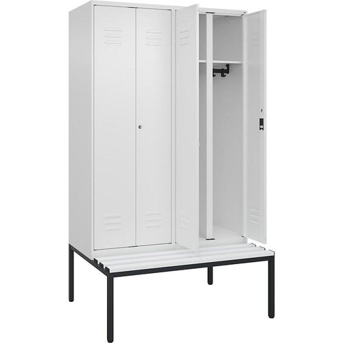 4066681795242 - Schwarz-Weiß-Spind Classic PLUS Sitzbank 2 Abteile verkehrsweiß B 1200 mm Zylinderschloss untergebaut Kunststoff C+P