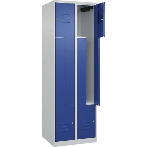 4067521321386 - Z-Spind Classic PLUS 2 Abteile lichtgrau   enzianblau B 600 mm mit Bodengleitern Zylinderschloss