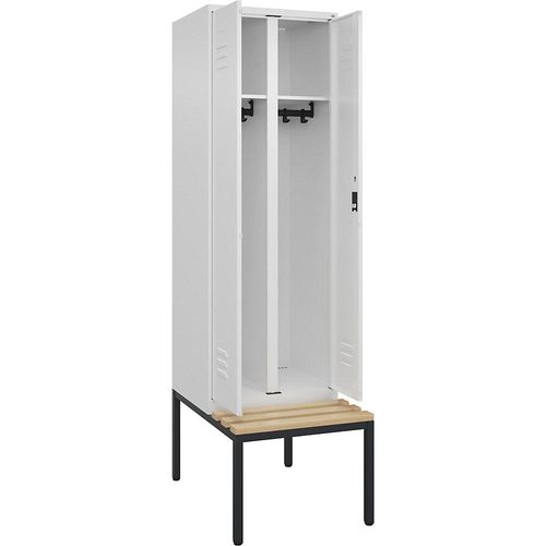 4066681819856 - Schwarz-Weiß-Spind Classic PLUS Sitzbank 1 Abteil verkehrsweiß B 600 mm Zylinderschloss untergebaut Buche-Hartholz C+P