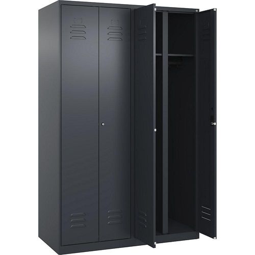 4067521332221 - Schwarz-Weiß-Spind Classic PLUS 2 Abteile grau HxB 1850 x 1200 mm mit Bodengleitern Zylinderschloss C+P