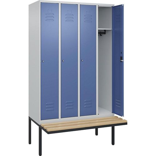 4066681827363 - Spind Classic PLUS Sitzbank 4 Abteile lichtgrau fernblau B 1200 mm Zylinderschloss auskragend Buche-Hartholz C+P 4066681827363 - Spind Classic PLUS Sitzbank 4 Abteile lichtgrau fernblau B 1200 mm Zylinderschloss auskragend Buche-Hartholz C+P