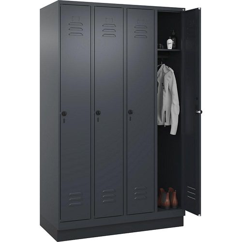 4066681656512 - Spind Classic PLUS 4 Abteile grau B 1200 mm mit Bodensockel Drehriegel