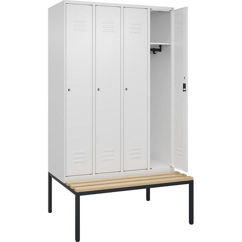 4066681828438 - Spind Classic PLUS Sitzbank 4 Abteile verkehrsweiß B 1200 mm Zylinderschloss untergebaut Buche-Hartholz C+P