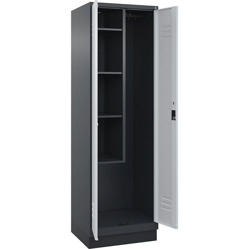 4066681660809 - Putzmittelspind Classic PLUS 1 Abteil Trennwand mittig verkürzt grau B 600 mm mit Bodensockel Zylinderschloss C+P