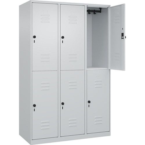 4067521358122 - Doppelstock-Spind Classic PLUS 3 Abteile lichtgrau HxB 1850 x 1200 mm mit Bodengleitern Drehriegel C+P