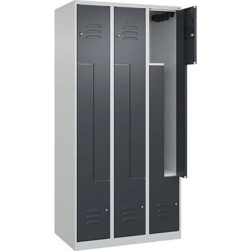 4067521322192 - Z-Spind Classic PLUS 3 Abteile lichtgrau   grau B 900 mm mit Bodengleitern Zylinderschloss