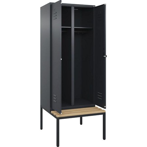 4066681746152 - Schwarz-Weiß-Spind Classic PLUS Sitzbank 1 Abteil grau B 800 mm Sicherheits-Drehriegel untergebaut Buche-Hartholz C+P