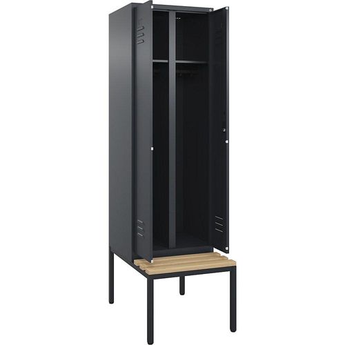 4066681819832 - Schwarz-Weiß-Spind Classic PLUS Sitzbank 1 Abteil grau B 600 mm Zylinderschloss untergebaut Buche-Hartholz C+P