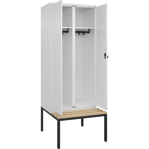 4066681746176 - Schwarz-Weiß-Spind Classic PLUS Sitzbank 1 Abteil verkehrsweiß B 800 mm Sicherheits-Drehriegel untergebaut Buche-Hartholz C+P