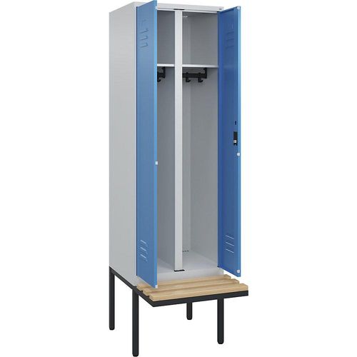 4066681817937 - Schwarz-Weiß-Spind Classic PLUS Sitzbank 1 Abteil lichtgrau   lichtblau B 600 mm Zylinderschloss auskragend Buche-Hartholz C+P