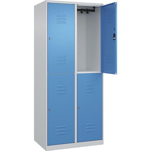 4067521370919 - Doppelstock-Spind Classic PLUS 2 Abteile lichtgrau   lichtblau HxB 1850 x 800 mm mit Bodengleitern Zylinderschloss C+P