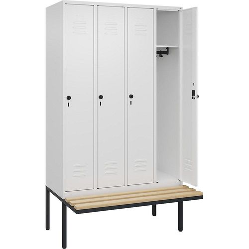 4066681741836 - Spind Classic PLUS Sitzbank 4 Abteile verkehrsweiß B 1200 mm Sicherheits-Drehriegel auskragend Buche-Hartholz C+P 4066681741836 - Spind Classic PLUS Sitzbank 4 Abteile verkehrsweiß B 1200 mm Sicherheits-Drehriegel auskragend Buche-Hartholz C+P