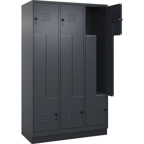 4066681921757 - Z-Spind Classic PLUS 3 Abteile grau B 1200 mm mit Bodensockel Drehriegel