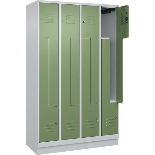 4066681922143 - Z-Spind Classic PLUS 4 Abteile lichtgrau   resedagrün B 1200 mm mit Bodensockel Zylinderschloss