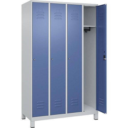 4066681614154 - Spind Classic PLUS 4 Abteile lichtgrau   fernblau B 1200 mm mit Füßen Zylinderschloss