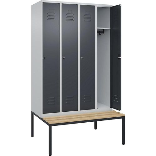 4066681828377 - Spind Classic PLUS Sitzbank 4 Abteile lichtgrau   grau B 1200 mm Zylinderschloss untergebaut Buche-Hartholz C+P