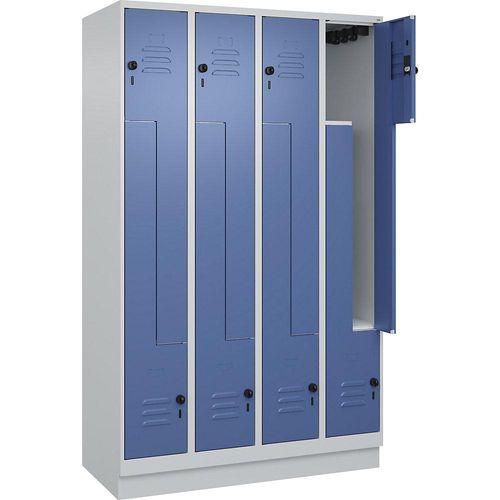 4066681921986 - Z-Spind Classic PLUS 4 Abteile lichtgrau fernblau B 1200 mm mit Bodensockel Drehriegel 4066681921986 - Z-Spind Classic PLUS 4 Abteile lichtgrau fernblau B 1200 mm mit Bodensockel Drehriegel