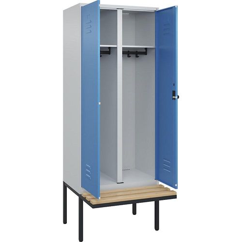 4066681742338 - Schwarz-Weiß-Spind Classic PLUS Sitzbank 1 Abteil lichtgrau lichtblau B 800 mm Sicherheits-Drehriegel auskragend Buche-Hartholz C+P 4066681742338 - Schwarz-Weiß-Spind Classic PLUS Sitzbank 1 Abteil lichtgrau lichtblau B 800 mm Sicherheits-Drehriegel auskragend Buche-Hartholz C+P