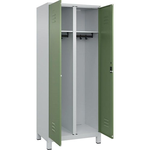 4066681615663 - Schwarz-Weiß-Spind Classic PLUS 1 Abteil lichtgrau   resedagrün HxB 1950 x 800 mm mit Füßen Zylinderschloss C+P