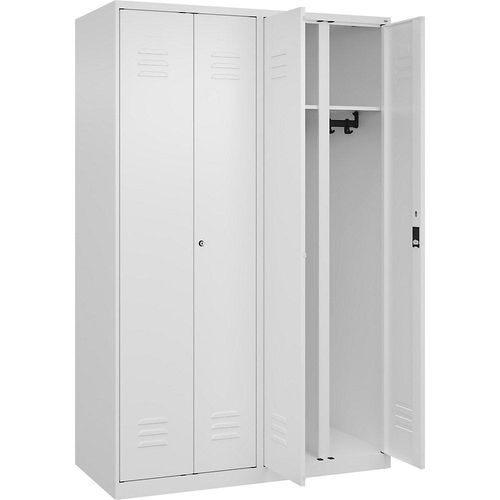 4067521331095 - Schwarz-Weiß-Spind Classic PLUS 2 Abteile verkehrsweiß HxB 1850 x 1200 mm mit Bodengleitern Zylinderschloss C+P