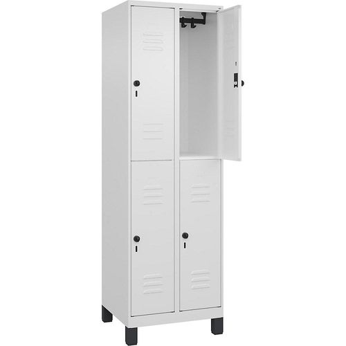 4066681620087 - Doppelstock-Spind Classic PLUS 2 Abteile verkehrsweiß HxB 1950 x 600 mm mit Füßen Drehriegel