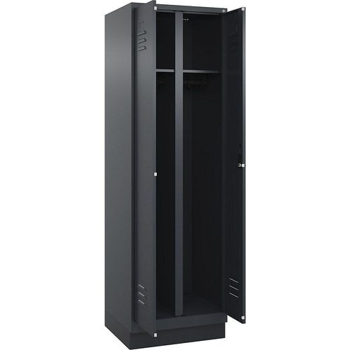 4066681657564 - Schwarz-Weiß-Spind Classic PLUS 1 Abteil grau HxB 1950 x 600 mm mit Bodensockel Zylinderschloss