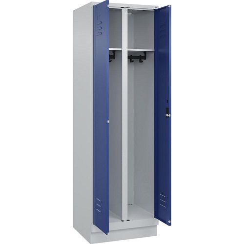 4066681657472 - Schwarz-Weiß-Spind Classic PLUS 1 Abteil lichtgrau   enzianblau HxB 1950 x 600 mm mit Bodensockel Zylinderschloss
