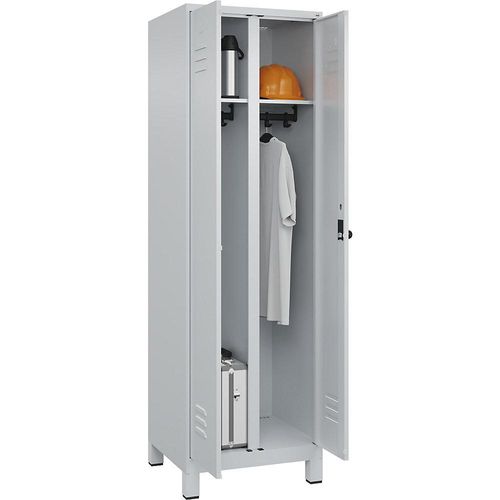 4066681614949 - Schwarz-Weiß-Spind Classic PLUS 1 Abteil lichtgrau HxB 1950 x 600 mm mit Füßen Drehriegel C+P