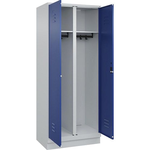 4066681658370 - Schwarz-Weiß-Spind Classic PLUS 1 Abteil lichtgrau   enzianblau HxB 1950 x 800 mm mit Bodensockel Zylinderschloss