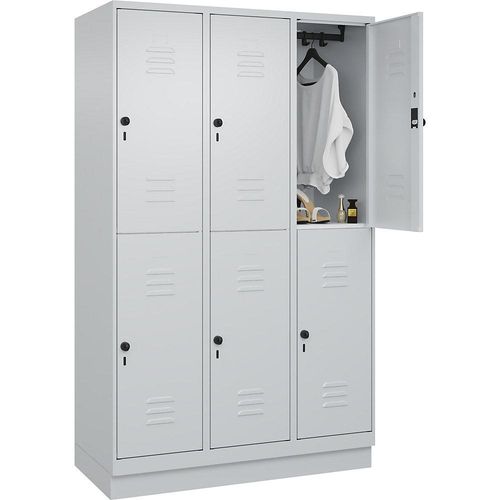 4066681667341 - Doppelstock-Spind Classic PLUS 3 Abteile lichtgrau HxB 1950 x 1200 mm mit Bodensockel Drehriegel C+P 4066681667341 - Doppelstock-Spind Classic PLUS 3 Abteile lichtgrau HxB 1950 x 1200 mm mit Bodensockel Drehriegel C+P